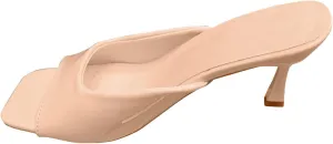 SuanlaTDS Women's Heeled Sandals Dressy Square Toe Summer 2025 Low Heels Slide Slippers Slip-on Mules Sexy Party Wedding Vacation Comfortable Outdoor Stiletto Heel Slides Sandal for Daily Wear