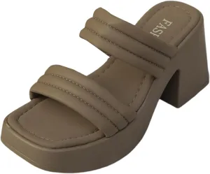 SuanlaTDS Women's Platform Sandals 2025, Comfortable Square Open Toe Chunky Block Heel Slip-on Slide Slippers Mules Dressy Summer Casual High Heels Outdoor Slides Sanadal for Wedding Party