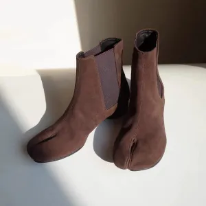 Suede Split-Toe Ankle Boots