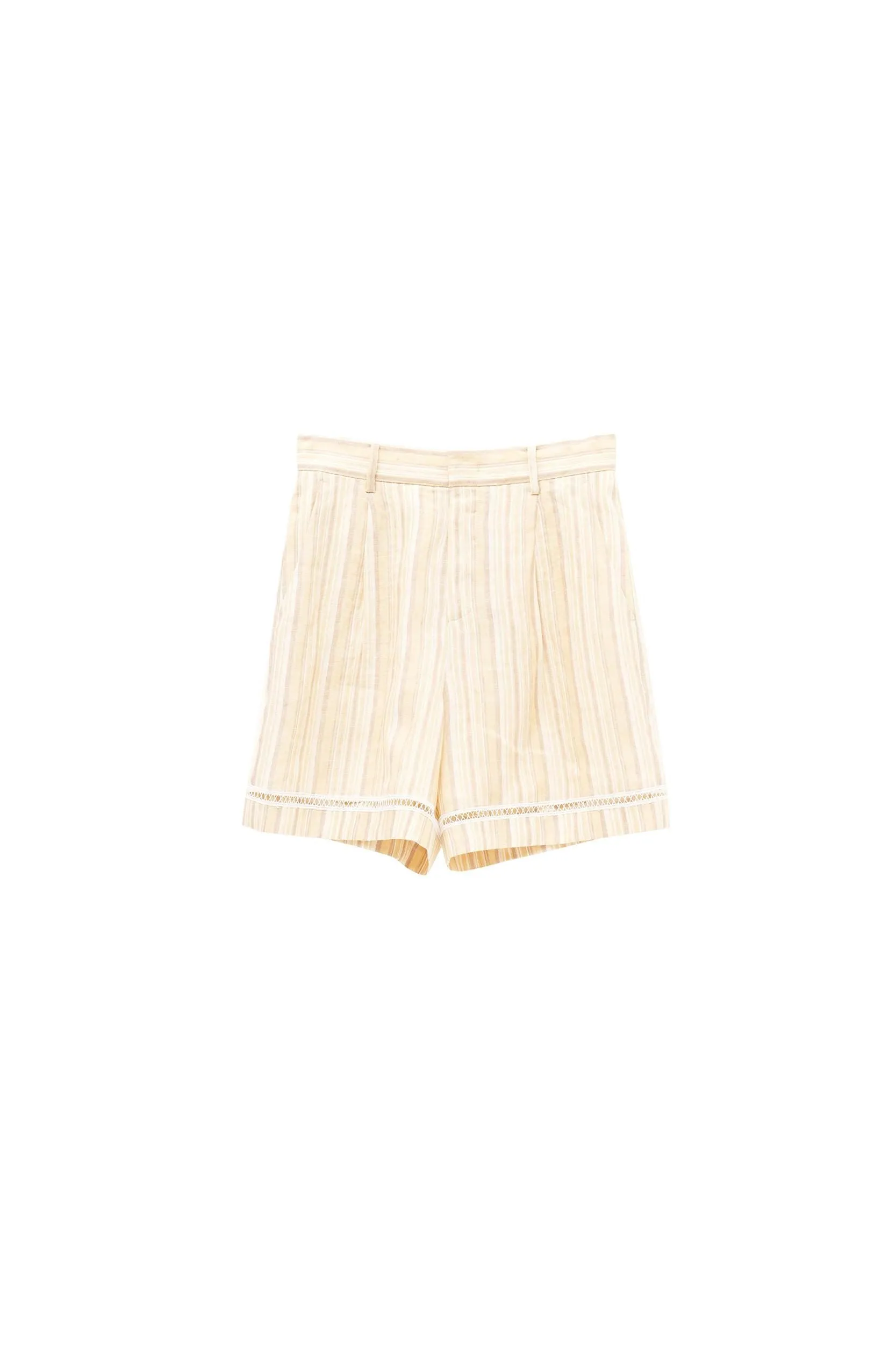 Sunny Yellow Striped Linen Wrap Shirt & Shorts Set: Crinkle-Textured Summer Beachwear Ensemble