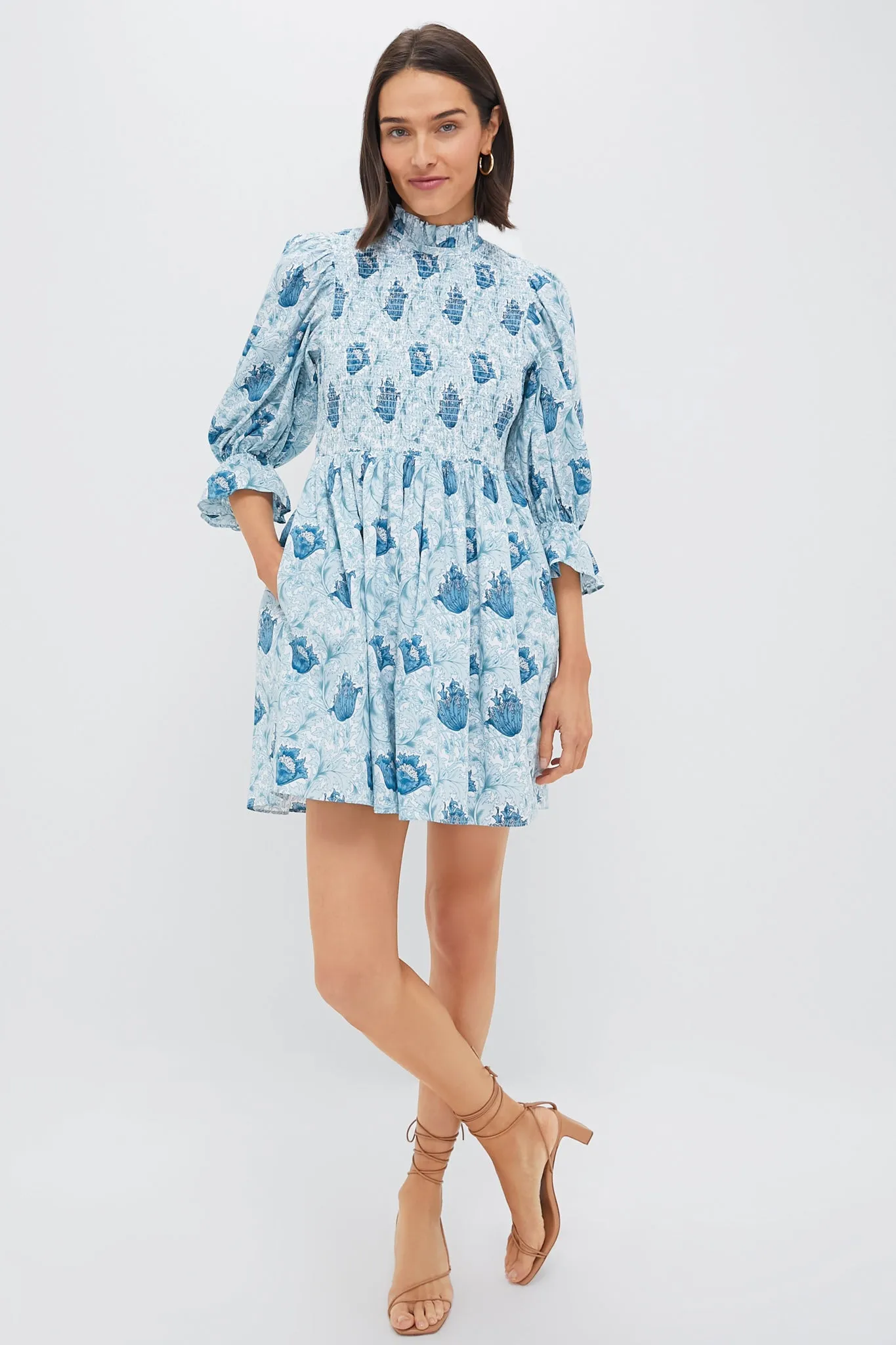 Teal Leafy Floral Smocked Larah Mini Dress