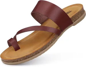 TEMOFON Women Summer Flip Flops: Genuine Leather Sandals, Cork Footbed, Comfortable Arch Support, Black/White/Brown/Nude Thong Sandals Size 5-11