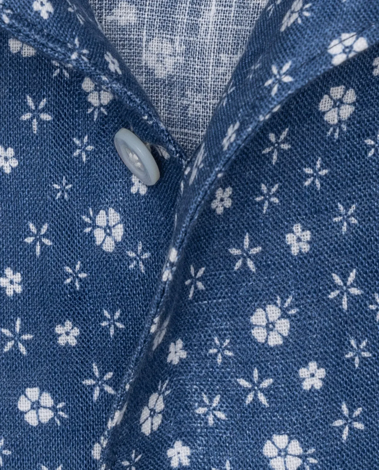 Testa Navy Blue with White Small Hawaiian Flowers Pure Organic Linen