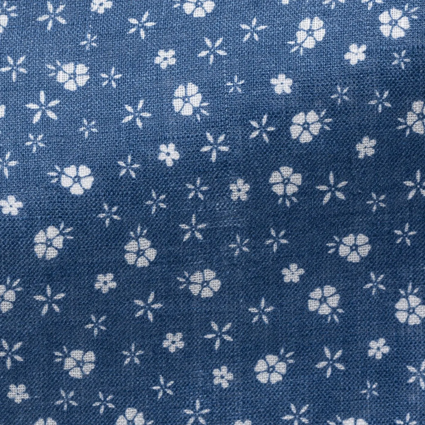 Testa Navy Blue with White Small Hawaiian Flowers Pure Organic Linen