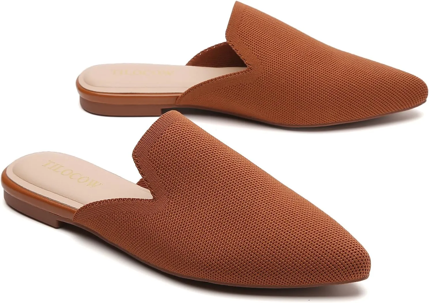 Tilocow Knit Mules for Women Flats Pointed Toe Mesh Ballet Flat Womens Slip On Slides Walking Shoes