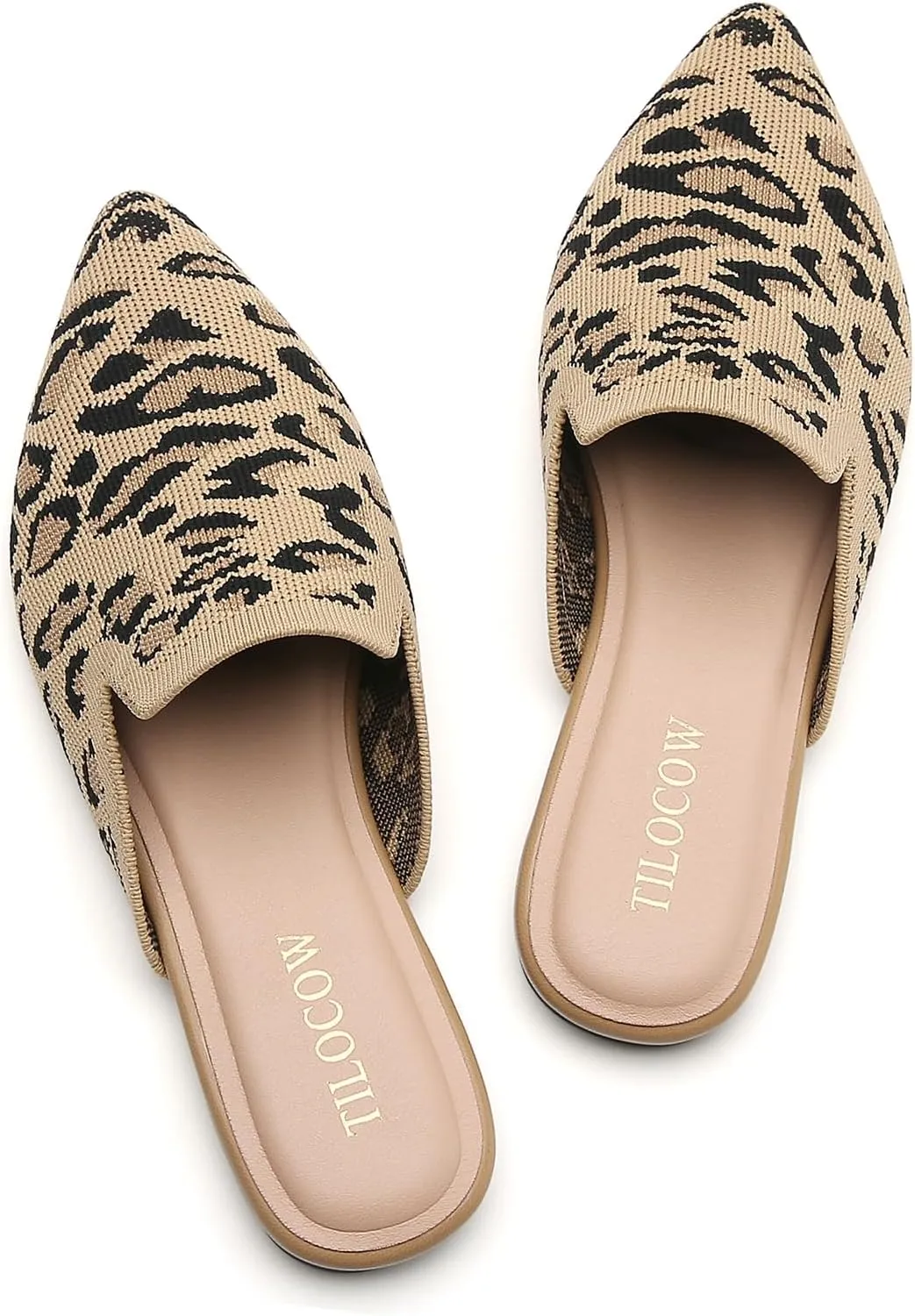 Tilocow Knit Mules for Women Flats Pointed Toe Mesh Ballet Flat Womens Slip On Slides Walking Shoes