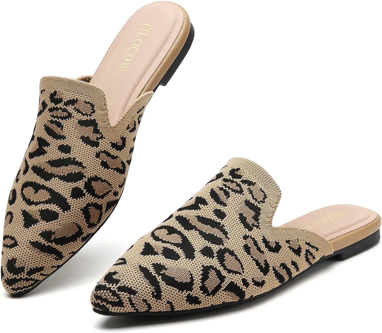 Tilocow Knit Mules for Women Flats Pointed Toe Mesh Ballet Flat Womens Slip On Slides Walking Shoes