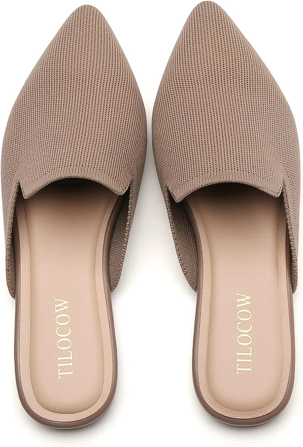 Tilocow Knit Mules for Women Flats Pointed Toe Mesh Ballet Flat Womens Slip On Slides Walking Shoes