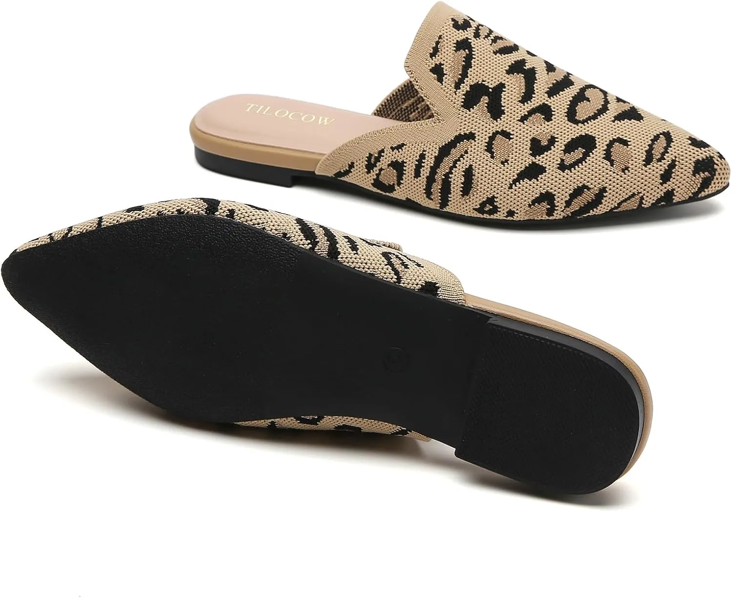 Tilocow Knit Mules for Women Flats Pointed Toe Mesh Ballet Flat Womens Slip On Slides Walking Shoes