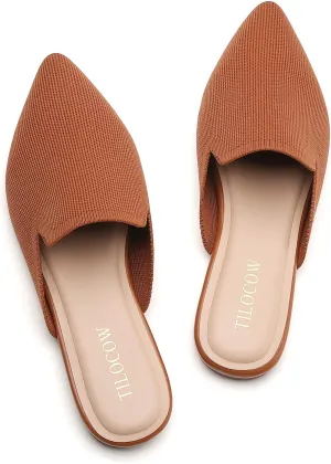 Tilocow Knit Mules for Women Flats Pointed Toe Mesh Ballet Flat Womens Slip On Slides Walking Shoes