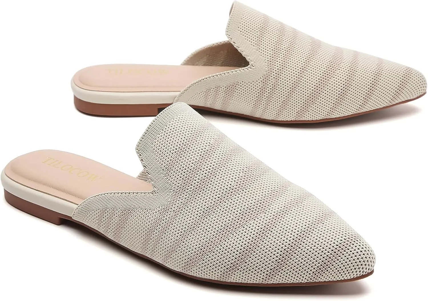 Tilocow Knit Mules for Women Flats Pointed Toe Mesh Ballet Flat Womens Slip On Slides Walking Shoes