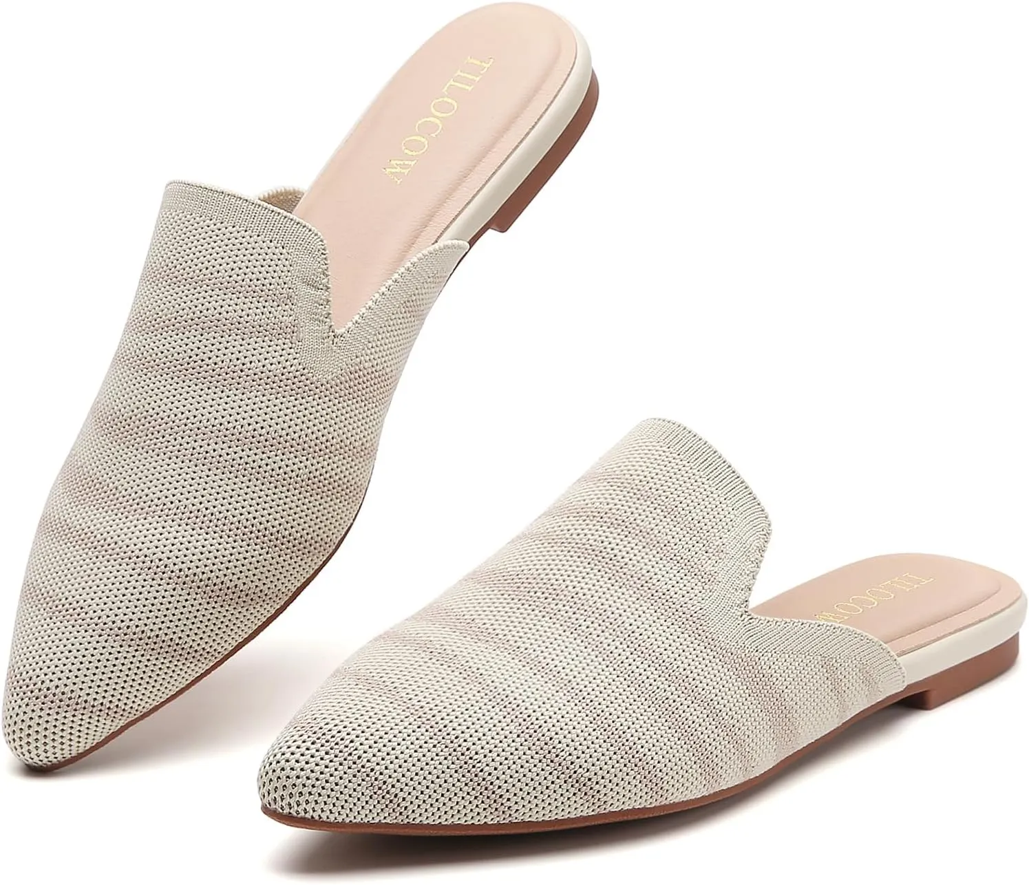 Tilocow Knit Mules for Women Flats Pointed Toe Mesh Ballet Flat Womens Slip On Slides Walking Shoes