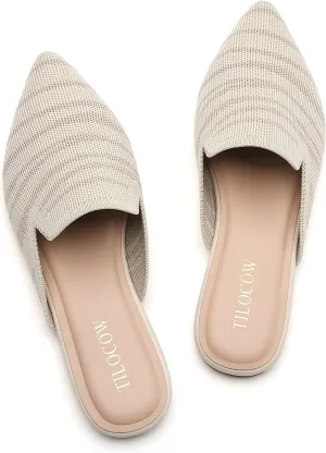 Tilocow Knit Mules for Women Flats Pointed Toe Mesh Ballet Flat Womens Slip On Slides Walking Shoes