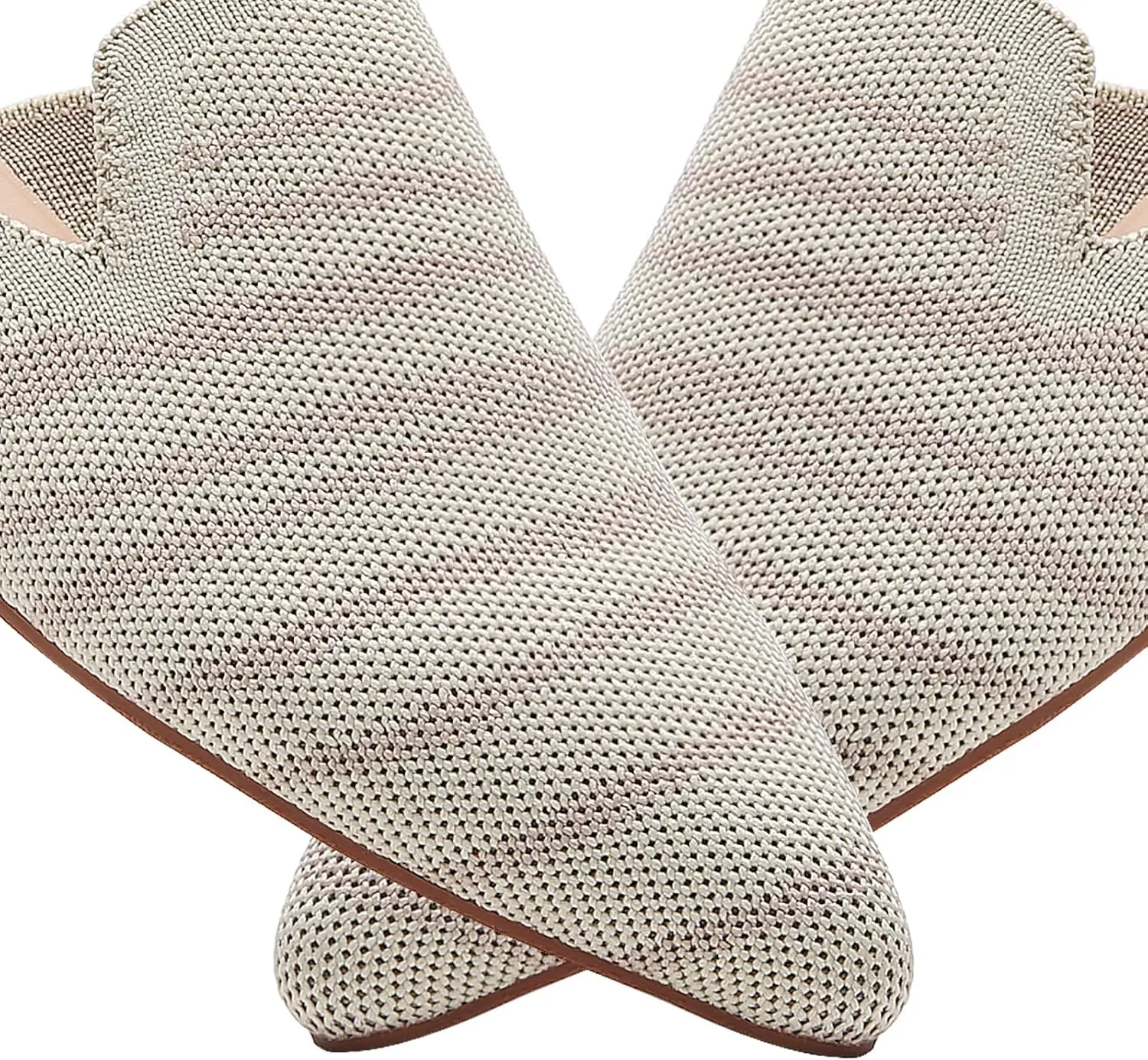 Tilocow Knit Mules for Women Flats Pointed Toe Mesh Ballet Flat Womens Slip On Slides Walking Shoes
