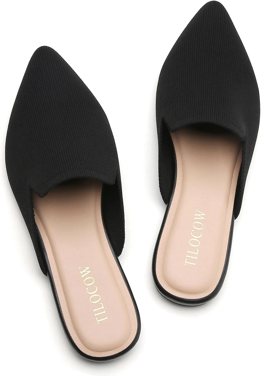 Tilocow Knit Mules for Women Flats Pointed Toe Mesh Ballet Flat Womens Slip On Slides Walking Shoes