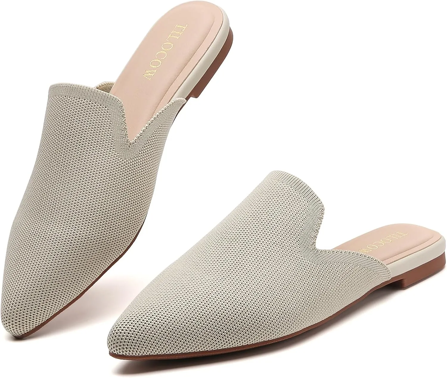 Tilocow Knit Mules for Women Flats Pointed Toe Mesh Ballet Flat Womens Slip On Slides Walking Shoes