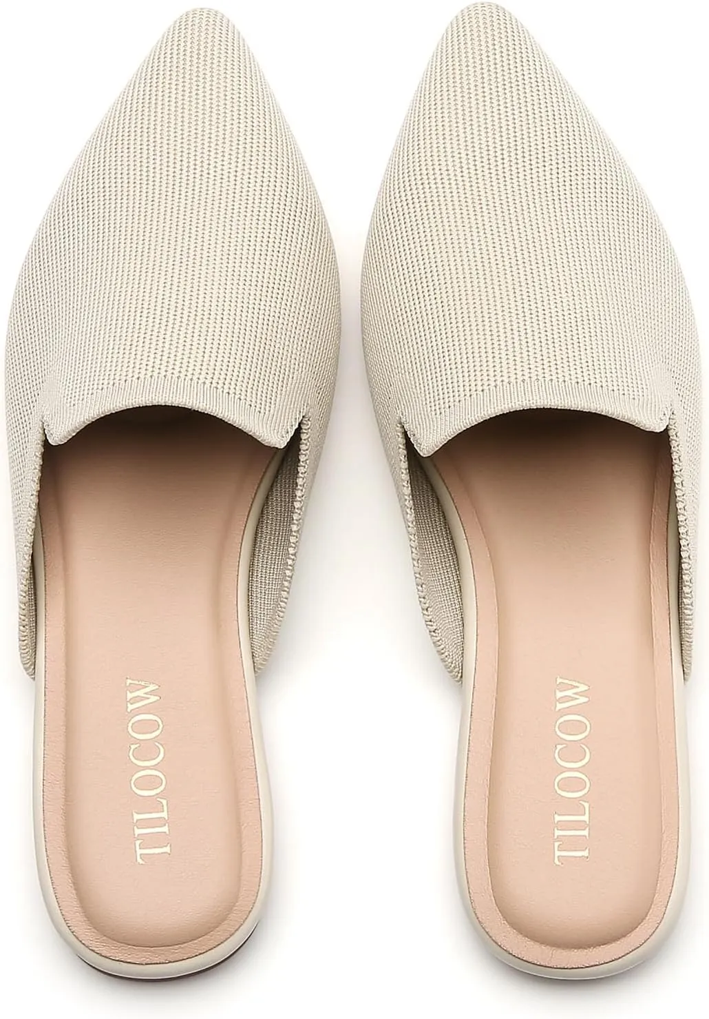 Tilocow Knit Mules for Women Flats Pointed Toe Mesh Ballet Flat Womens Slip On Slides Walking Shoes