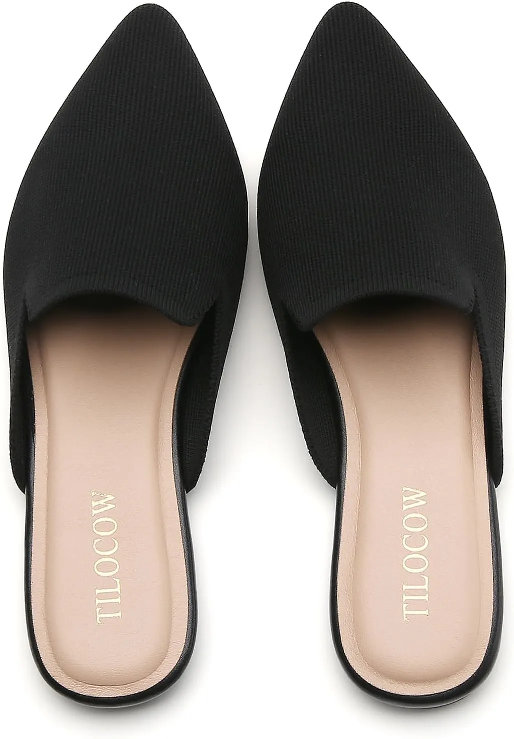 Tilocow Knit Mules for Women Flats Pointed Toe Mesh Ballet Flat Womens Slip On Slides Walking Shoes