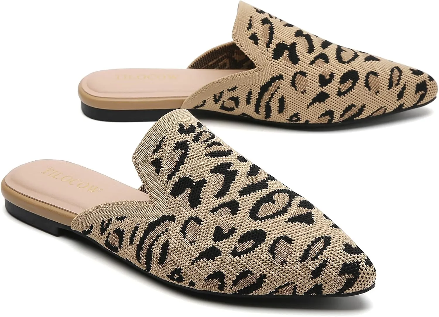 Tilocow Knit Mules for Women Flats Pointed Toe Mesh Ballet Flat Womens Slip On Slides Walking Shoes