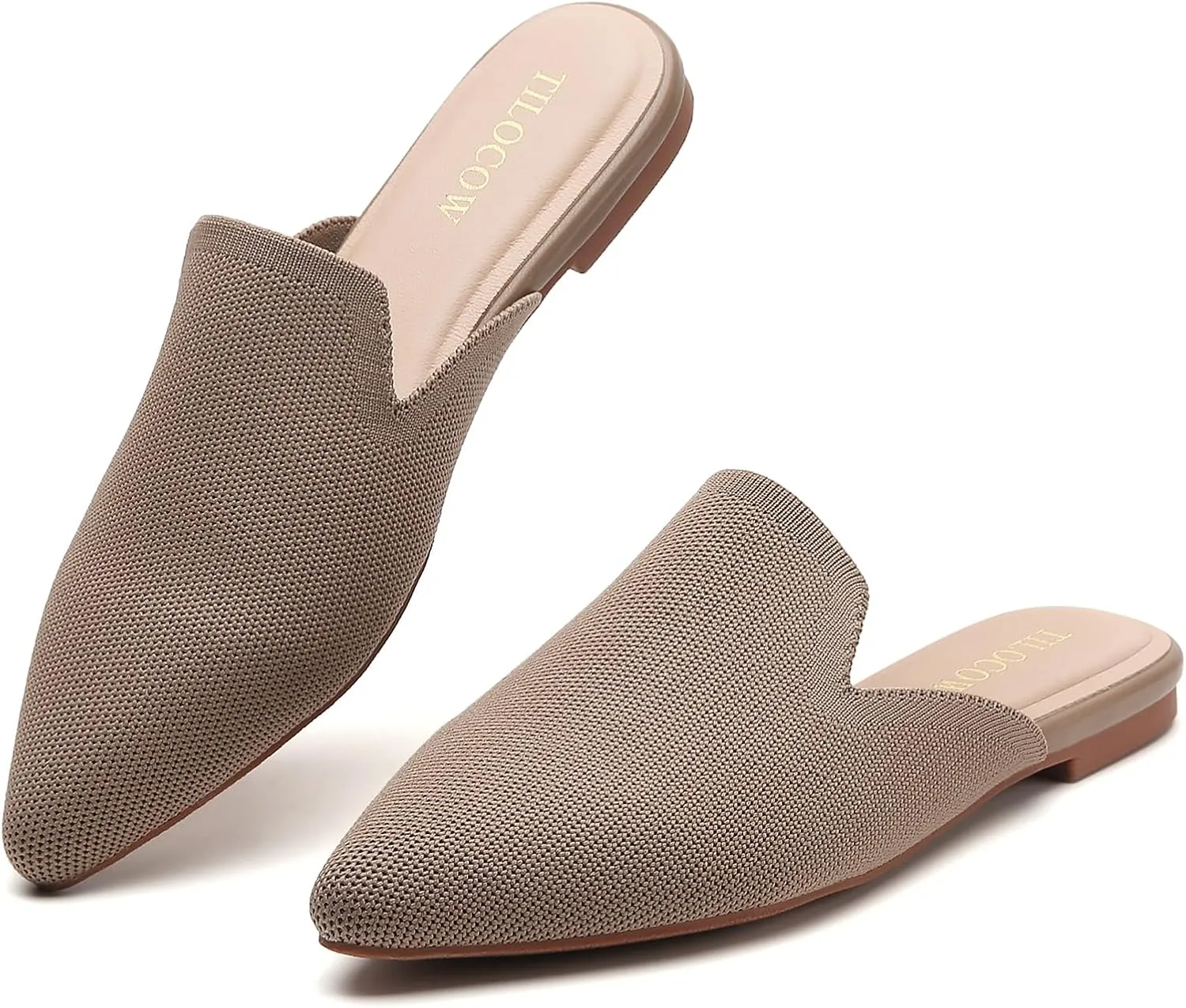 Tilocow Knit Mules for Women Flats Pointed Toe Mesh Ballet Flat Womens Slip On Slides Walking Shoes
