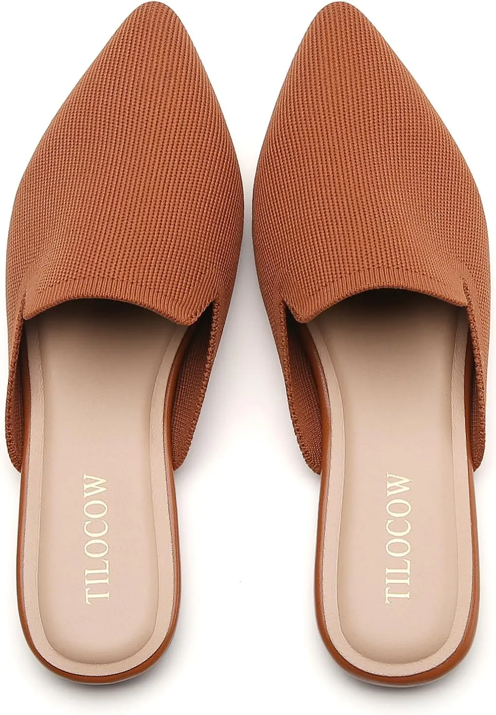 Tilocow Knit Mules for Women Flats Pointed Toe Mesh Ballet Flat Womens Slip On Slides Walking Shoes