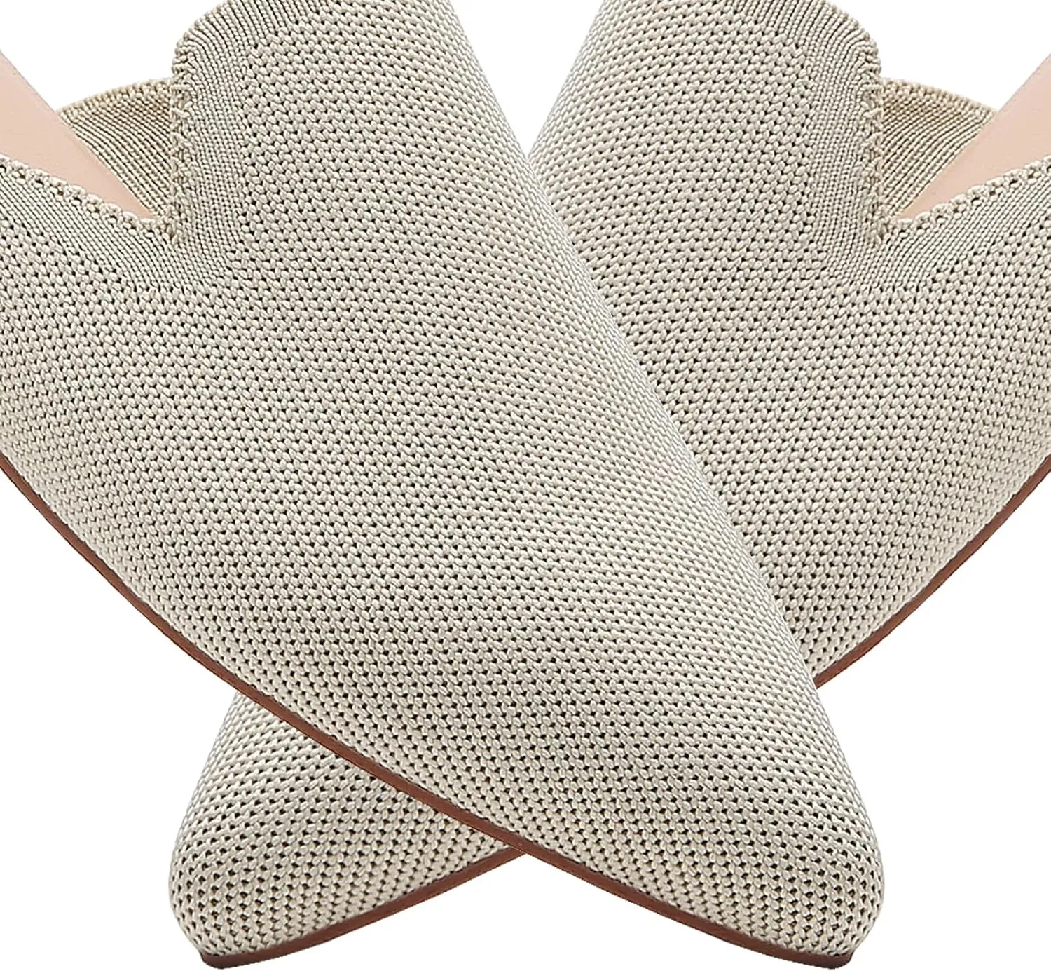 Tilocow Knit Mules for Women Flats Pointed Toe Mesh Ballet Flat Womens Slip On Slides Walking Shoes