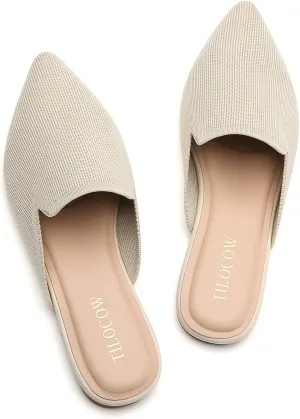 Tilocow Knit Mules for Women Flats Pointed Toe Mesh Ballet Flat Womens Slip On Slides Walking Shoes