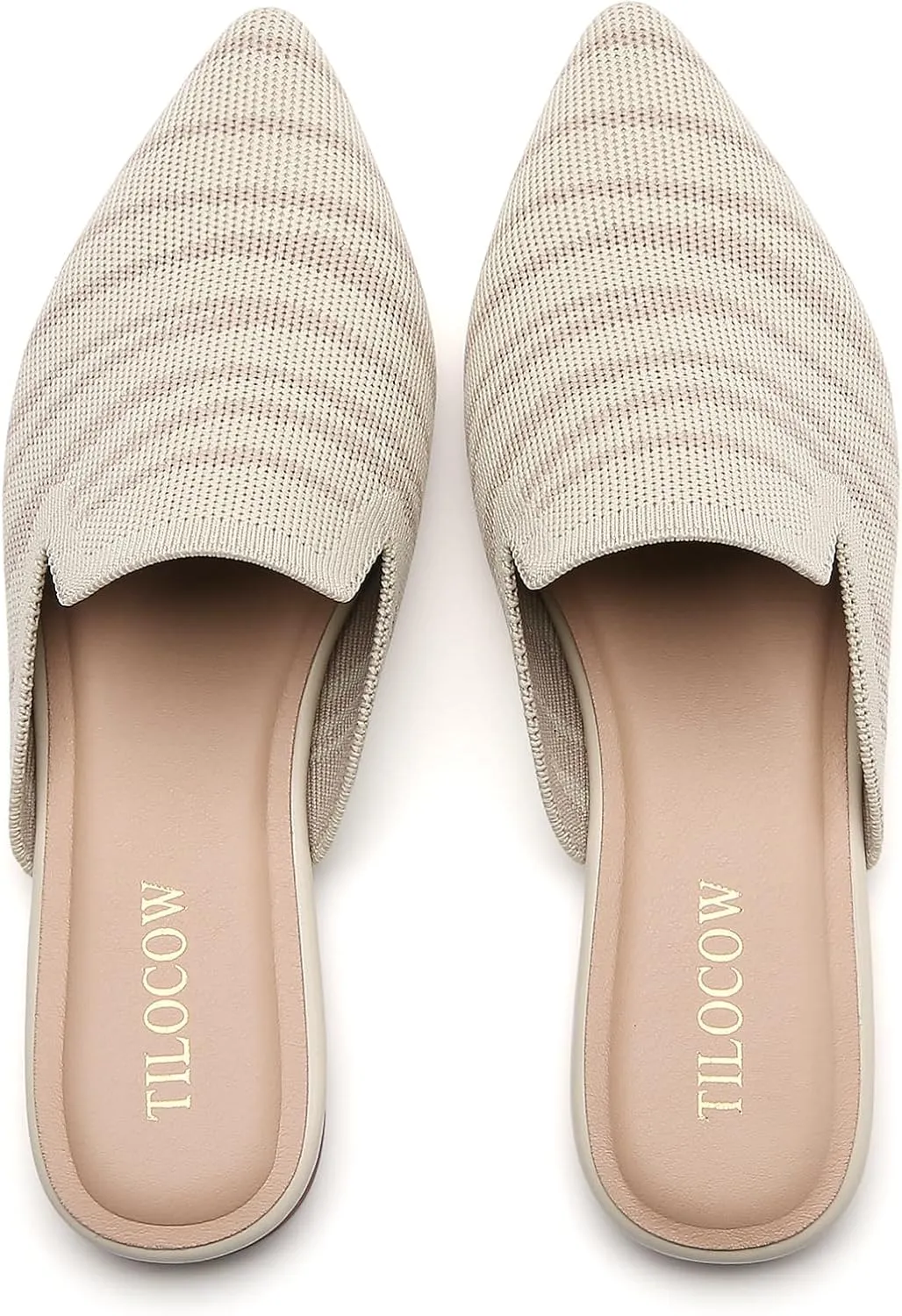 Tilocow Knit Mules for Women Flats Pointed Toe Mesh Ballet Flat Womens Slip On Slides Walking Shoes
