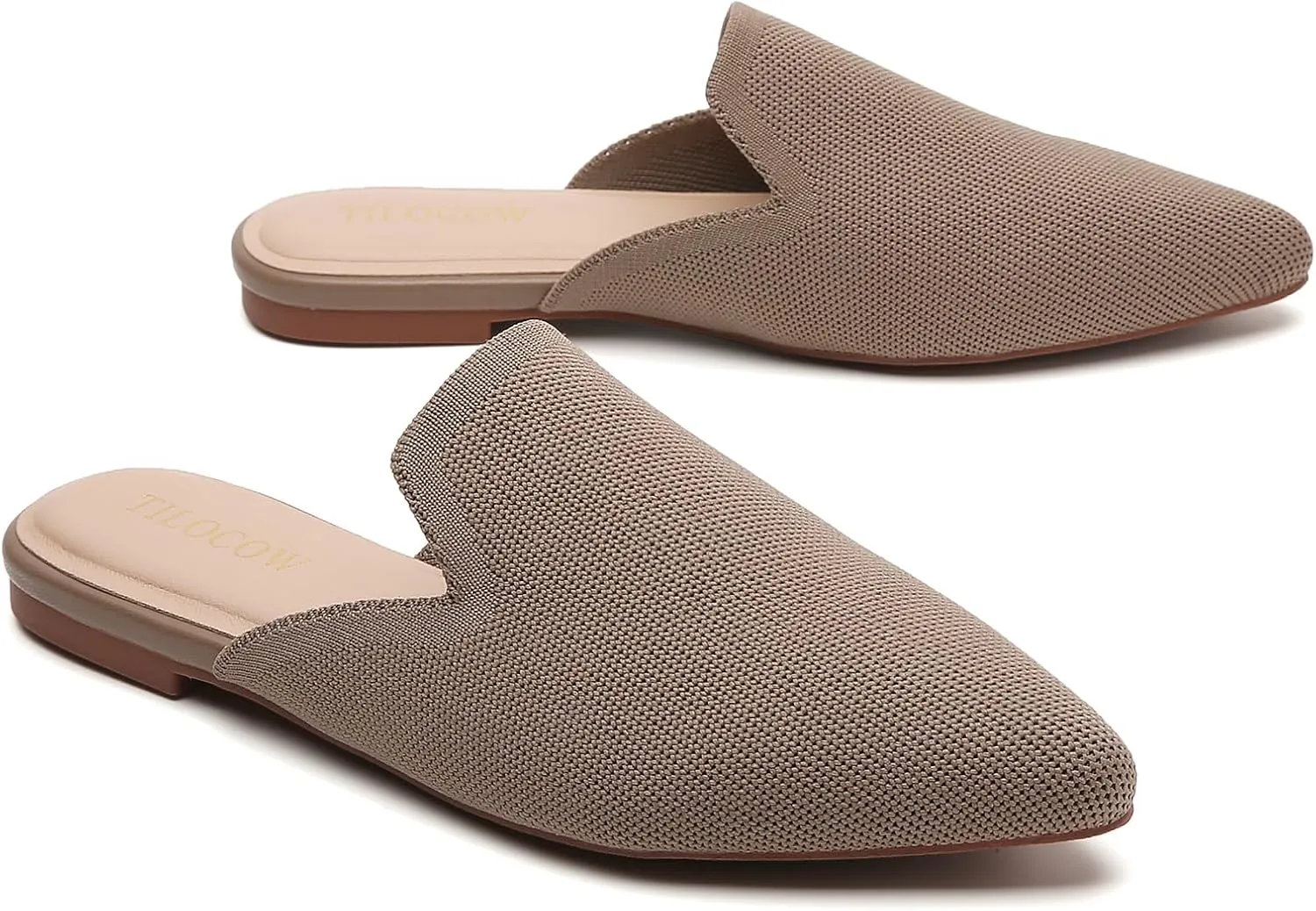 Tilocow Knit Mules for Women Flats Pointed Toe Mesh Ballet Flat Womens Slip On Slides Walking Shoes