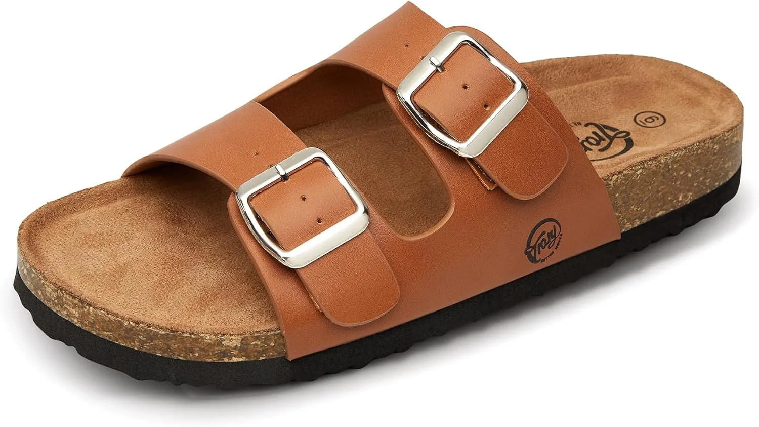 Trary Women's Sandals Cork Footbed Slide Sandals Comfortable Slip On Slides Summer Beach Flip Flops with Adjustable Buckle Casual Flat Sandals