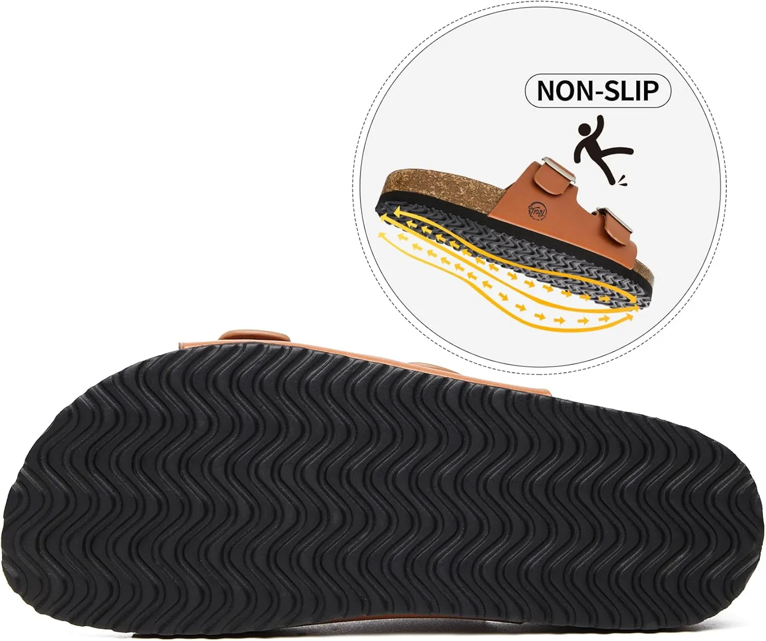 Trary Women's Sandals Cork Footbed Slide Sandals Comfortable Slip On Slides Summer Beach Flip Flops with Adjustable Buckle Casual Flat Sandals