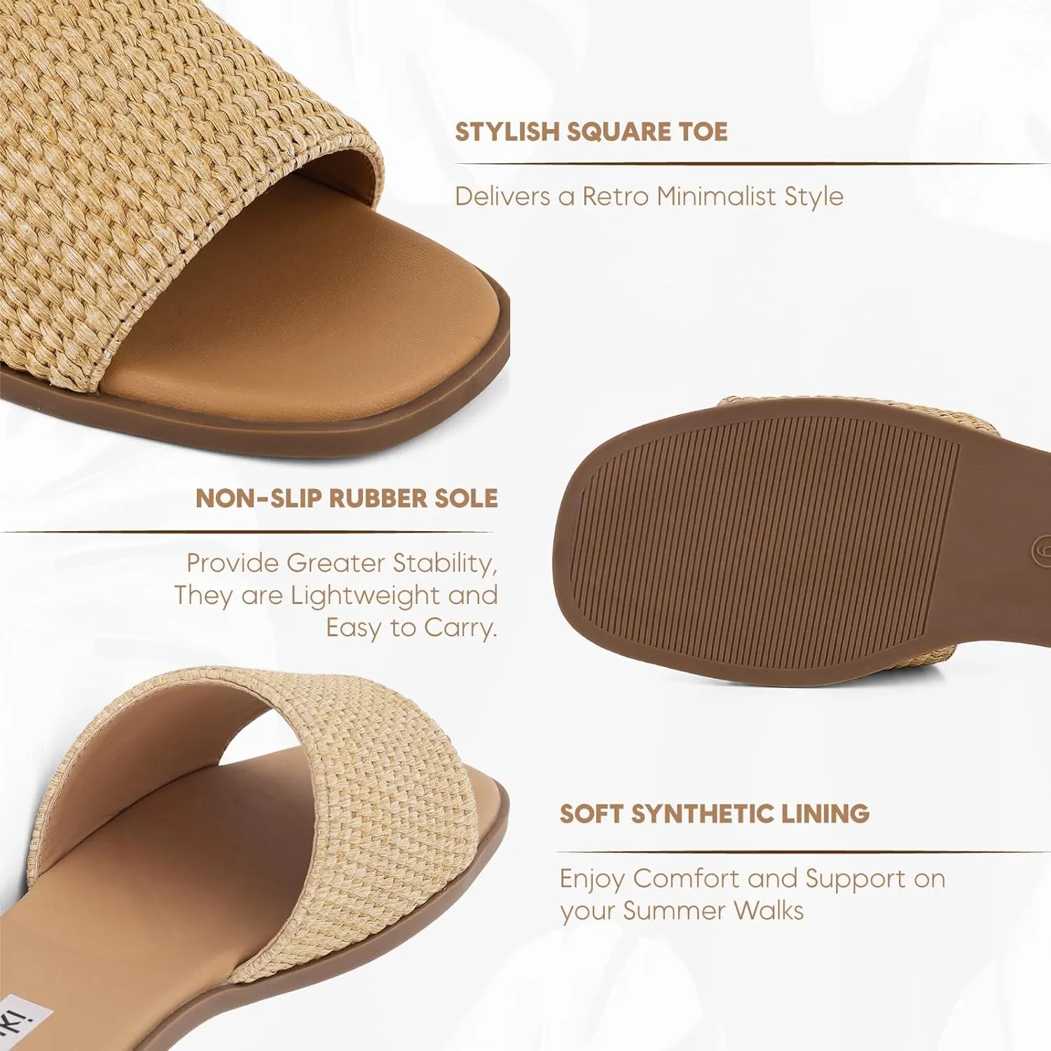 Tscoyuki Slides Sandals for Women Basic Slip On Flat Sandals Open Toe Comfort Beach Sandals Slippers for Casual Dressy Summer