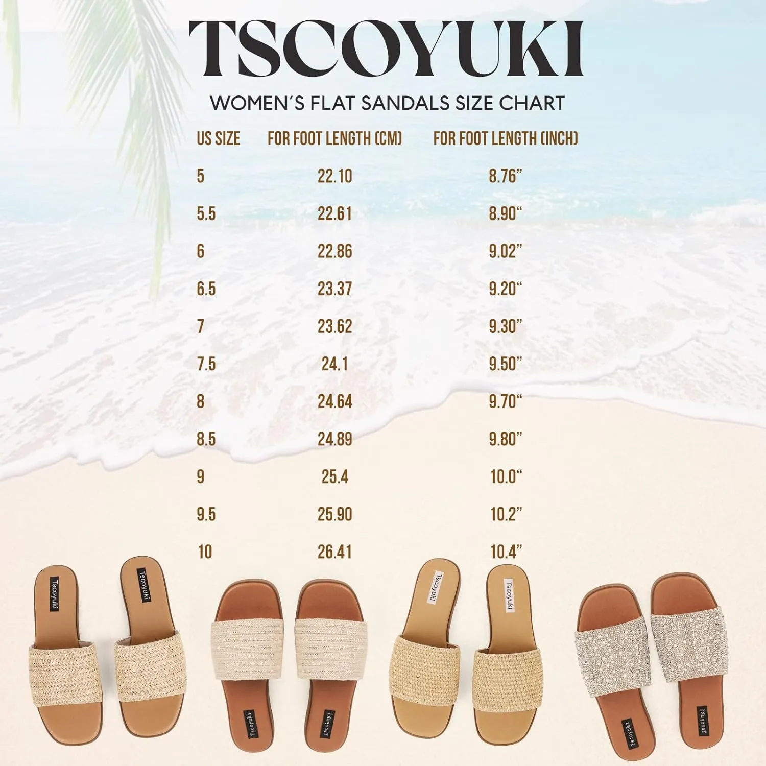 Tscoyuki Slides Sandals for Women Basic Slip On Flat Sandals Open Toe Comfort Beach Sandals Slippers for Casual Dressy Summer