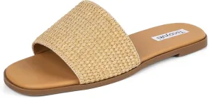 Tscoyuki Slides Sandals for Women Basic Slip On Flat Sandals Open Toe Comfort Beach Sandals Slippers for Casual Dressy Summer