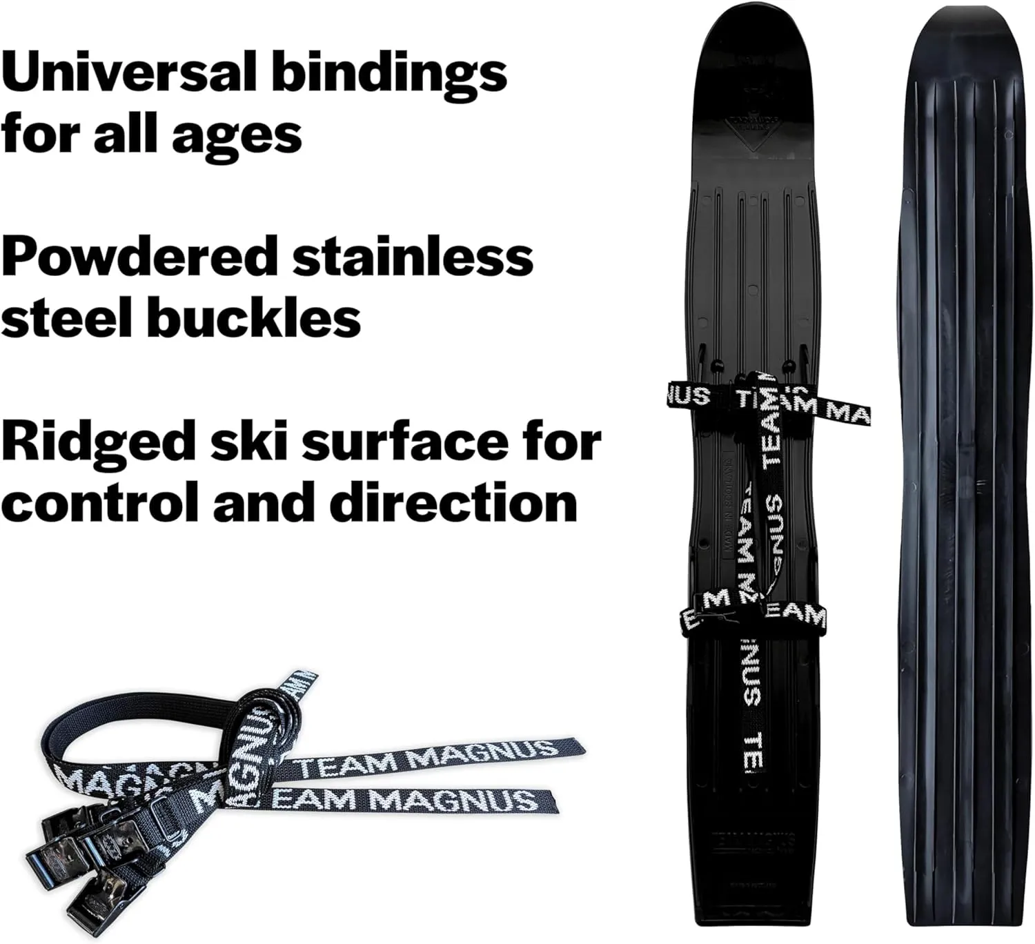 Tundra Wolf Kids skis - skis for Kids with Universal bindings for Toddlers and up -Shoe Size 9C to 7Y - Build Balance and Technique with Flexible ski Skates (26'' x 4'' with 3'' tip)