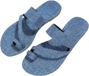 Ulalaza Women's Denim Slides Casual Jean Cloth Flat Mules Open Toe Wedge Slippers Platform Clogs Non-Slip Boho Sandals Close Pointed Toe Heels Backless Slip-On Loafers Walking Flip Flops