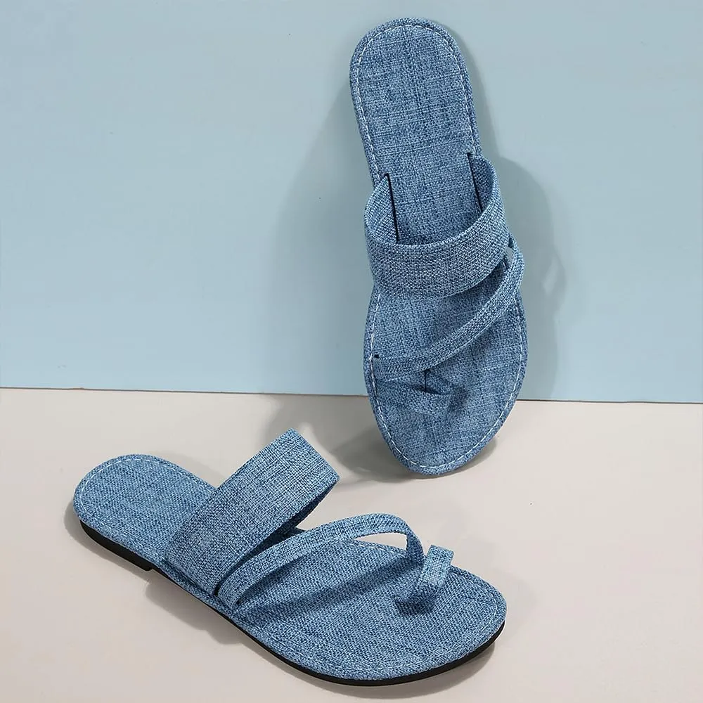 Ulalaza Women's Denim Slides Casual Jean Cloth Flat Mules Open Toe Wedge Slippers Platform Clogs Non-Slip Boho Sandals Close Pointed Toe Heels Backless Slip-On Loafers Walking Flip Flops