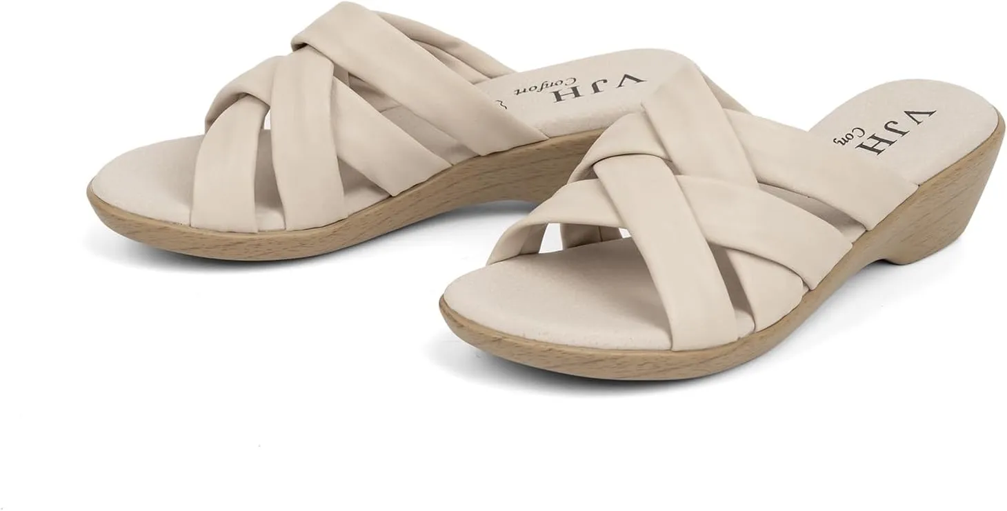 VJH confort Women’s Slides Sandals Orthopedic Slippers,Comfortable Wedge Platform Slip Flops Flip Casual Walking Sandals