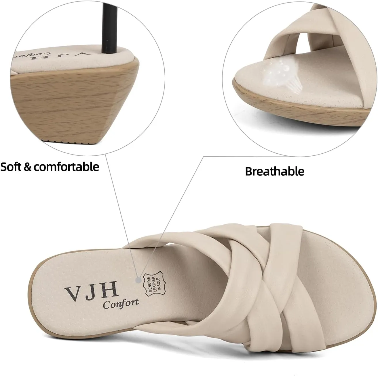VJH confort Women’s Slides Sandals Orthopedic Slippers,Comfortable Wedge Platform Slip Flops Flip Casual Walking Sandals
