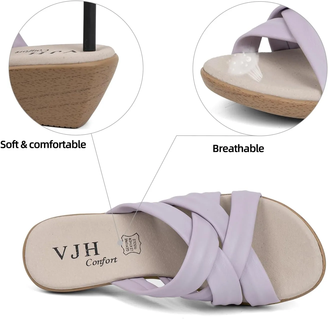 VJH confort Women’s Slides Sandals Orthopedic Slippers,Comfortable Wedge Platform Slip Flops Flip Casual Walking Sandals