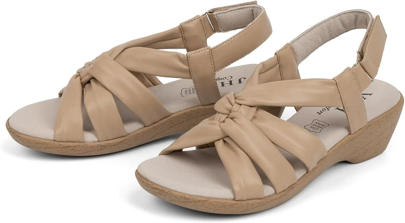 VJH confort Women’s Wedge Sandals, Comfortable Platform Cushioned Insole Strappy Round Toe Casual Wedge Sandals