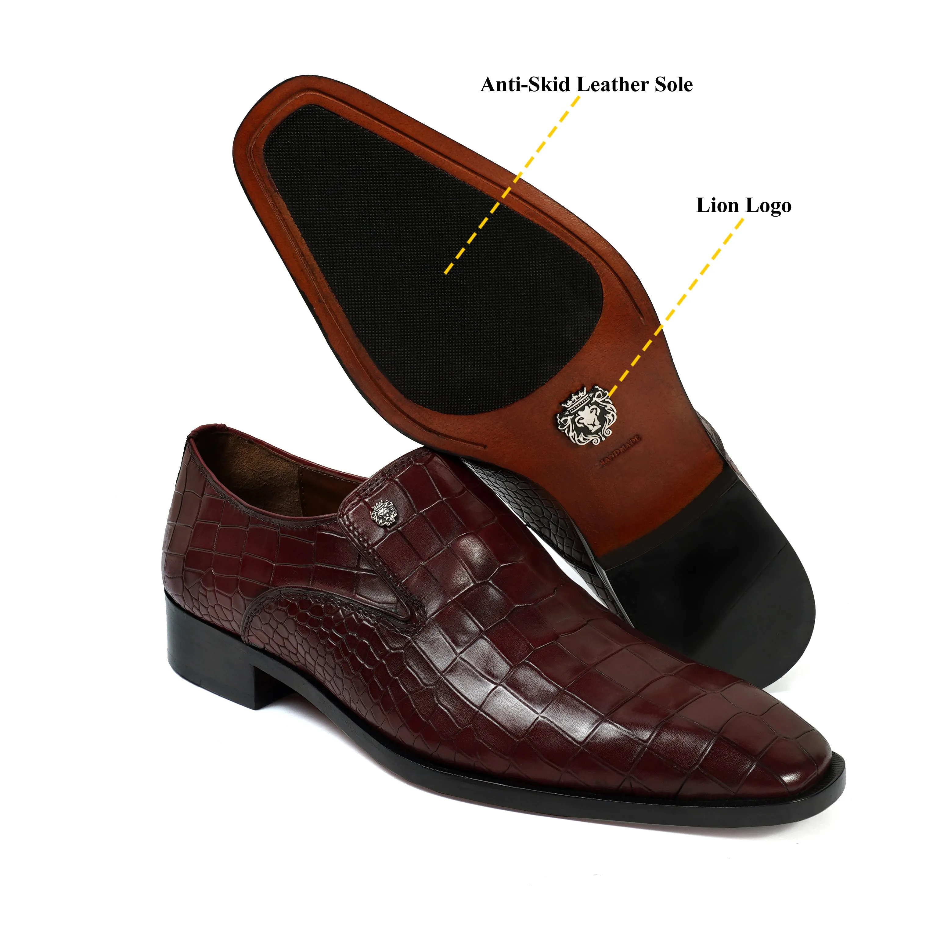 Wine Italian Loafer In Deep Cut Leather