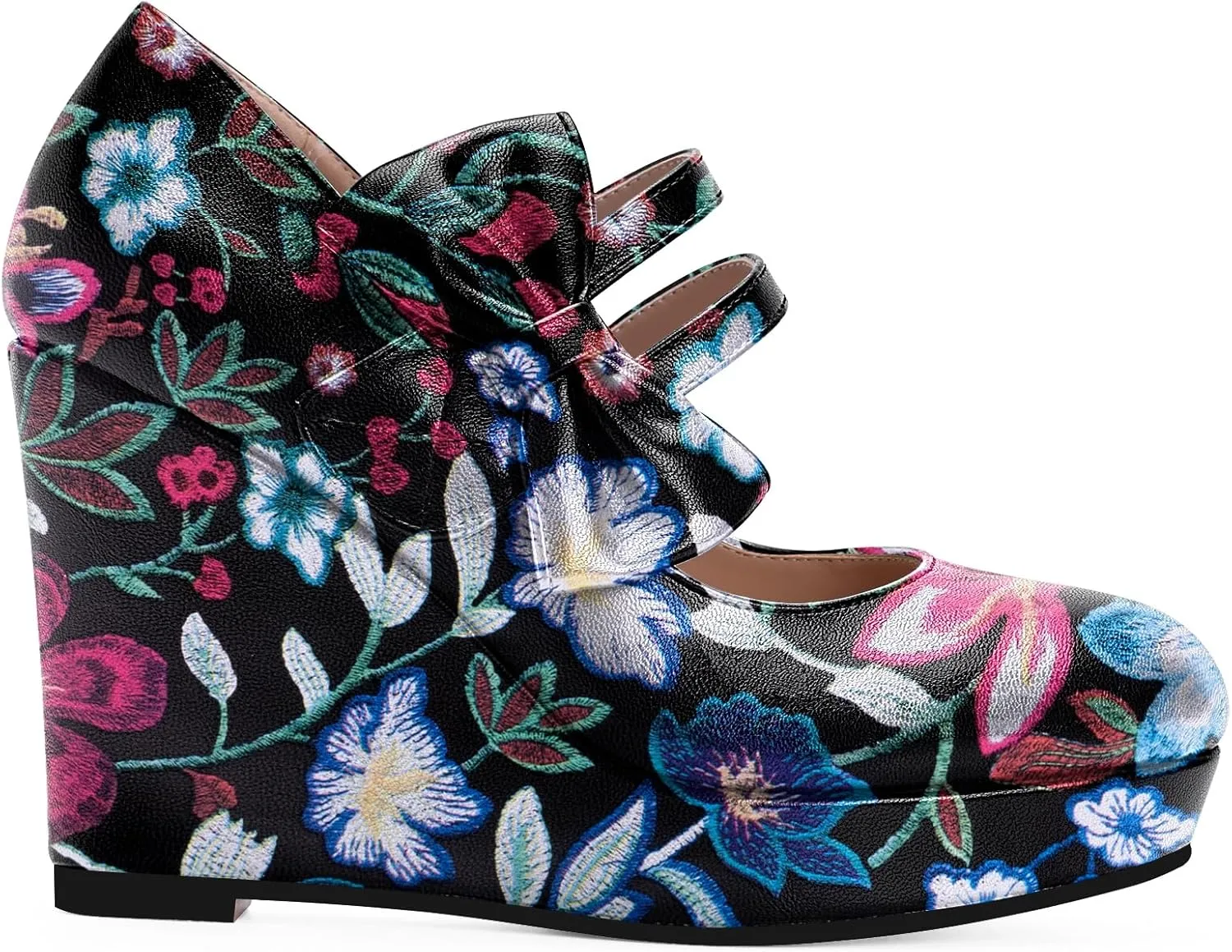 Women's Bow Closed Toe Hook Loop Platform High Heel Wedges Sandals Comfortable Mary Janes Pumps