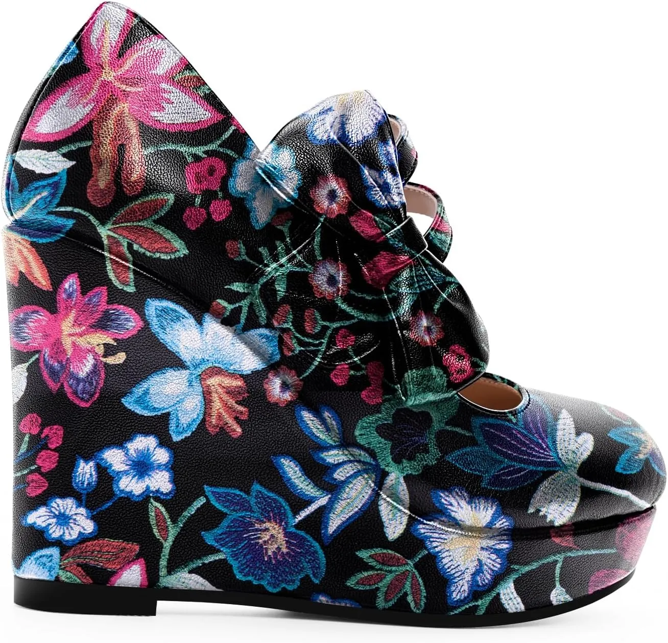 Women's Bow Closed Toe Hook Loop Platform High Heel Wedges Sandals Comfortable Mary Janes Pumps