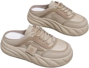 Women's Casual Walking Lace-Up Sneakers Knitting mesh Flat Mules Clogs Fashion Comfort Round Toe Platform Slip-On Daily Outdoor Work Half Slides