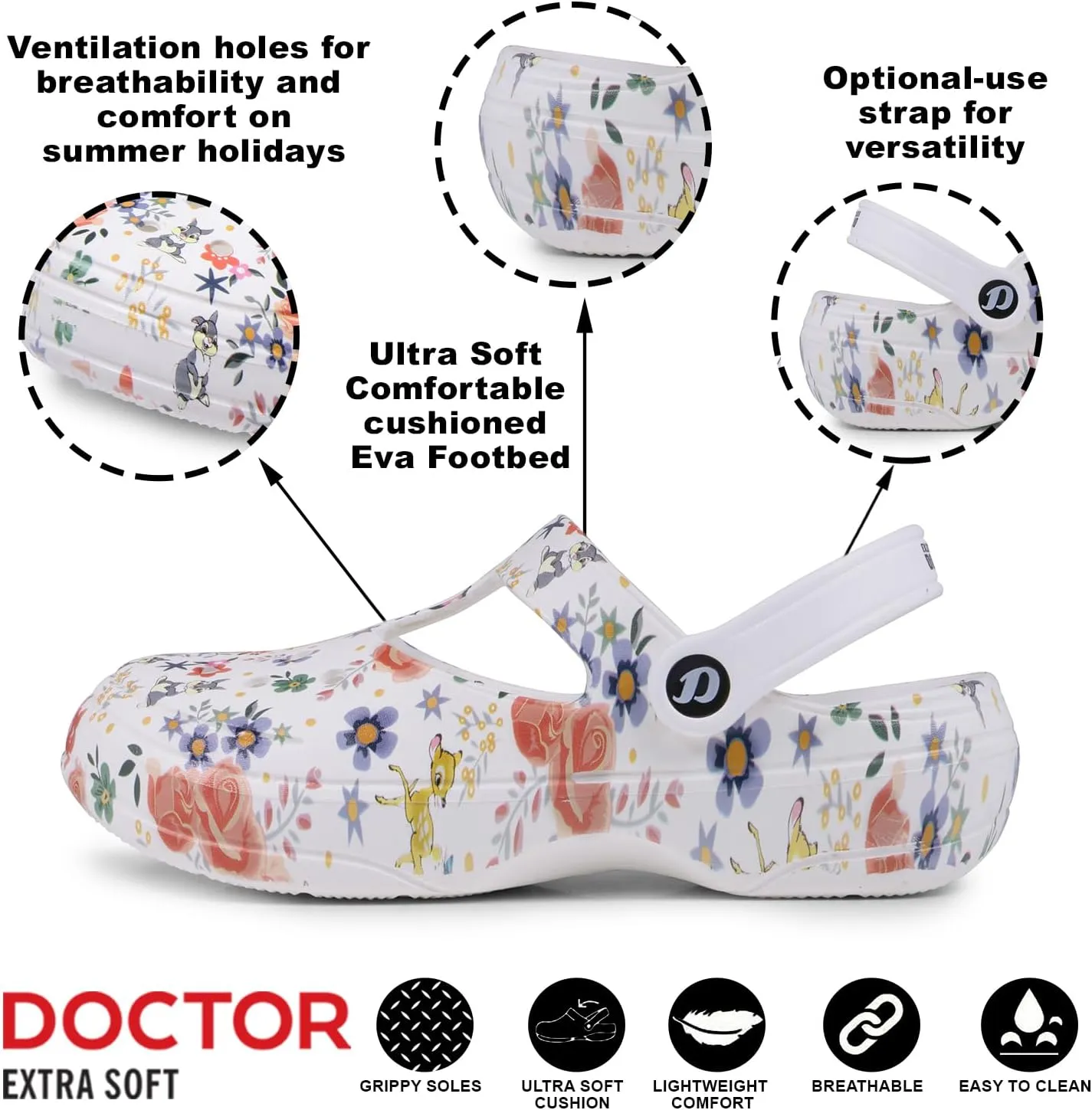 Women's Classic Casual Clogs/Sandals with Adjustable Back Strap for Adult | Comfortable & Light Weight | Stylish & Anti-Skid | Waterproof & Everyday Use Mules for Girls/Ladies D-512