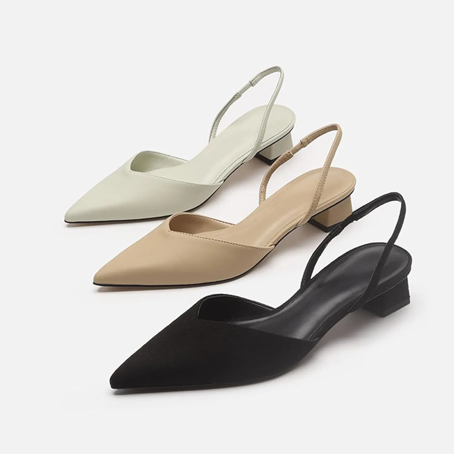 Women's Closed Pointed Toe Mules Sandal,Slingback Slip On Wedding Dress Pumps Fashion Chunky Heels Dress Shoes