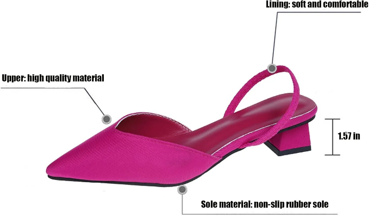 Women's Closed Pointed Toe Mules Sandal,Slingback Slip On Wedding Dress Pumps Fashion Chunky Heels Dress Shoes