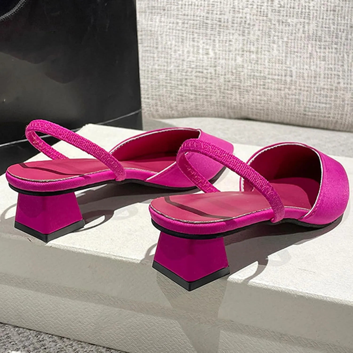 Women's Closed Pointed Toe Mules Sandal,Slingback Slip On Wedding Dress Pumps Fashion Chunky Heels Dress Shoes