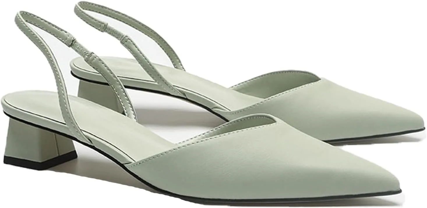 Women's Closed Pointed Toe Mules Sandal,Slingback Slip On Wedding Dress Pumps Fashion Chunky Heels Dress Shoes